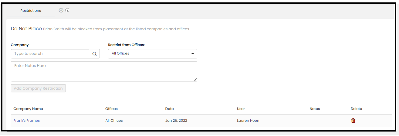 Restrictions tab