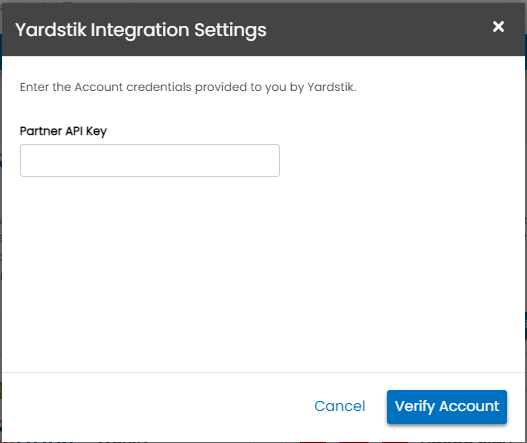 Yardstik API Key configuration screen