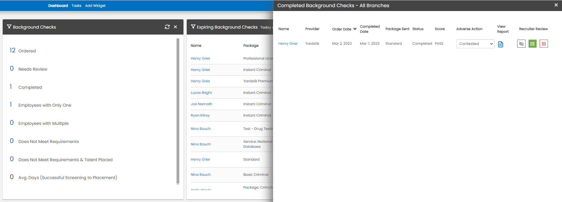 Background Check Widget — Completed tab