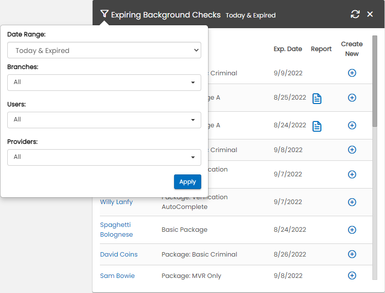 Expiring Background Checks widget — removal options
