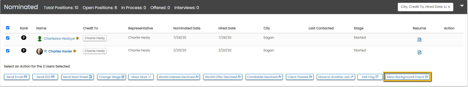 Mass background check selection from Job Nominated section