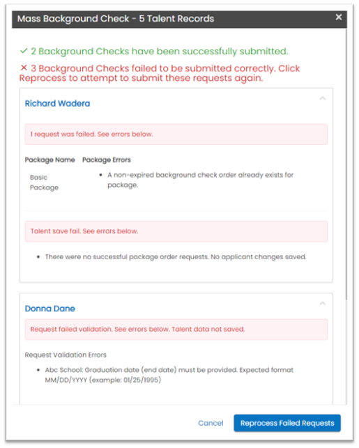 Mass order error detail (Staffing Company Consent)