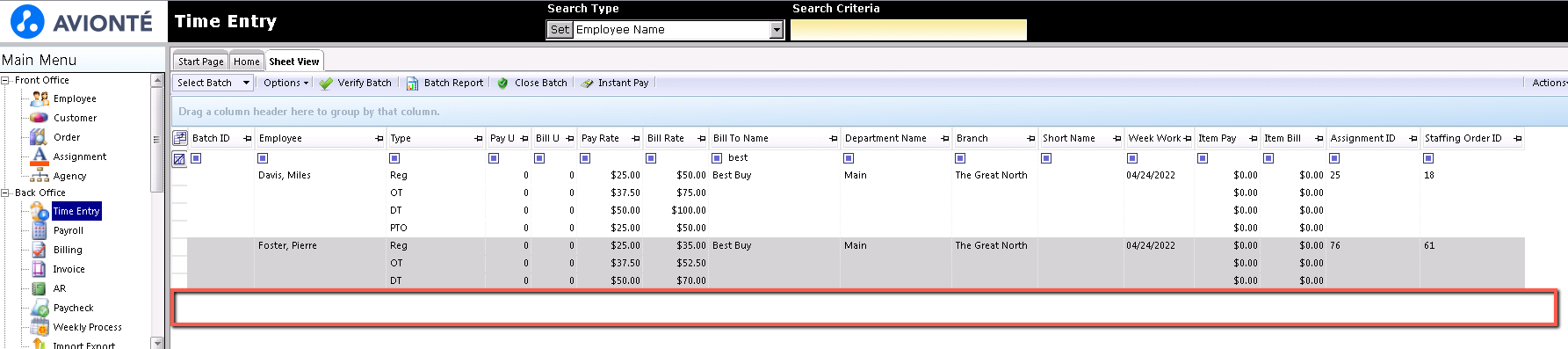 Back Office transaction removed after bill amount set to 0