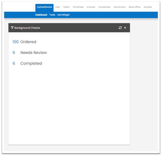 Background Check Widget — open and needs review views