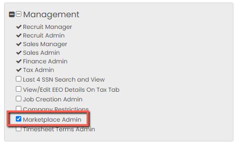 Marketplace Admin permission setting