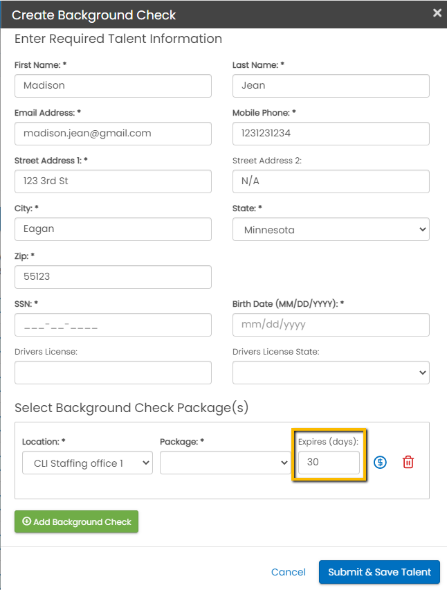 Create Background Check flyout with Staffing Company Consent