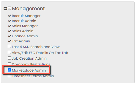 Marketplace Admin permission checkbox in Management settings