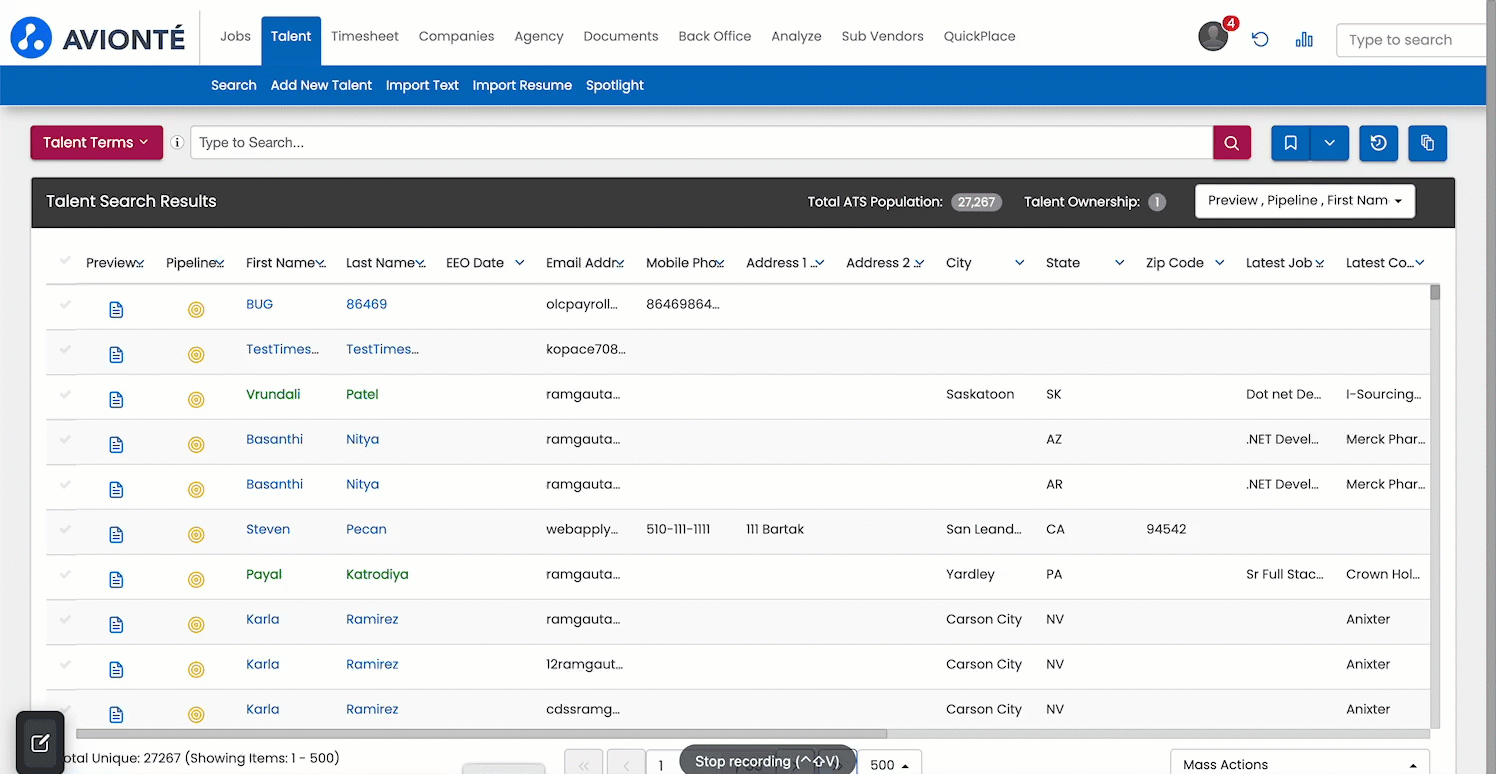 GIF showing how to search for Talent by text consent status