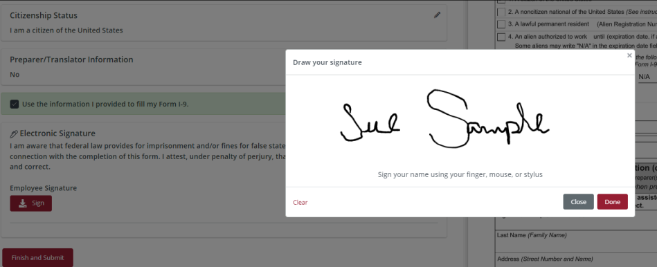 Electronic signature screen