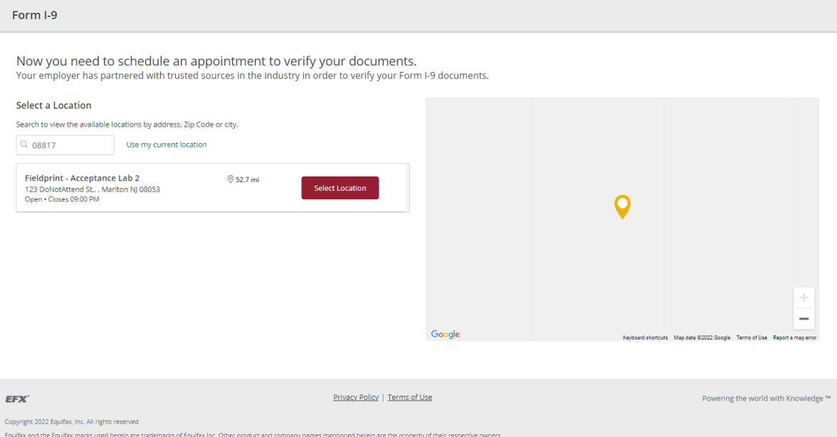 I-9 Anywhere location selection