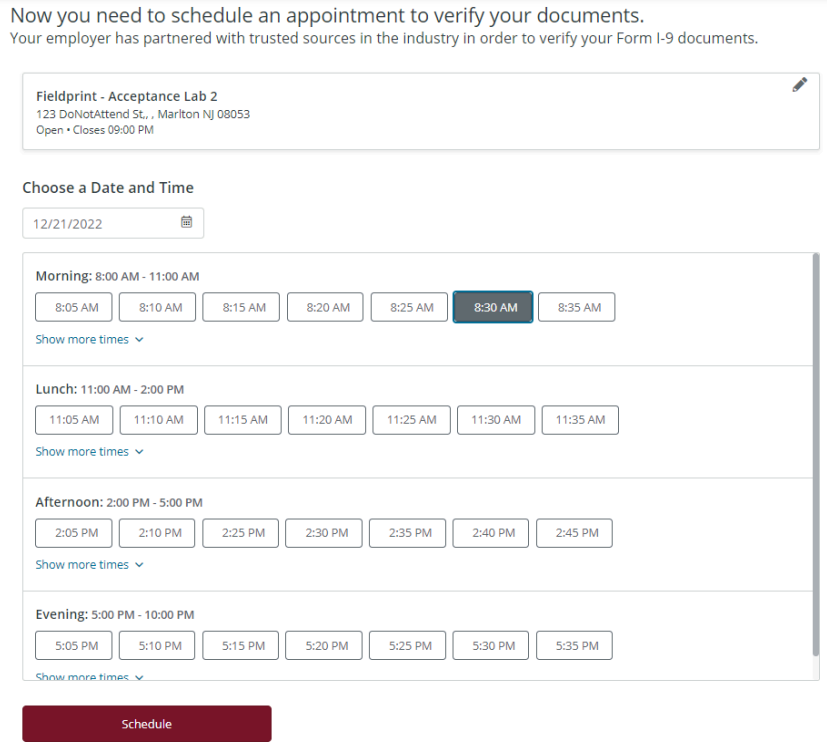 Appointment scheduling screen