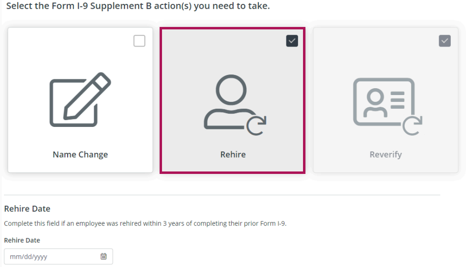 Rehire Supplement B screen
