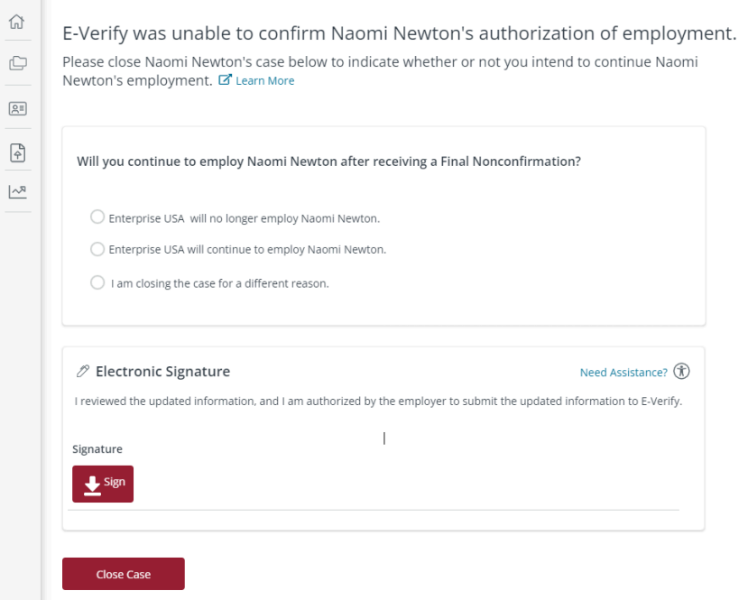 Final Non-confirmation case closure