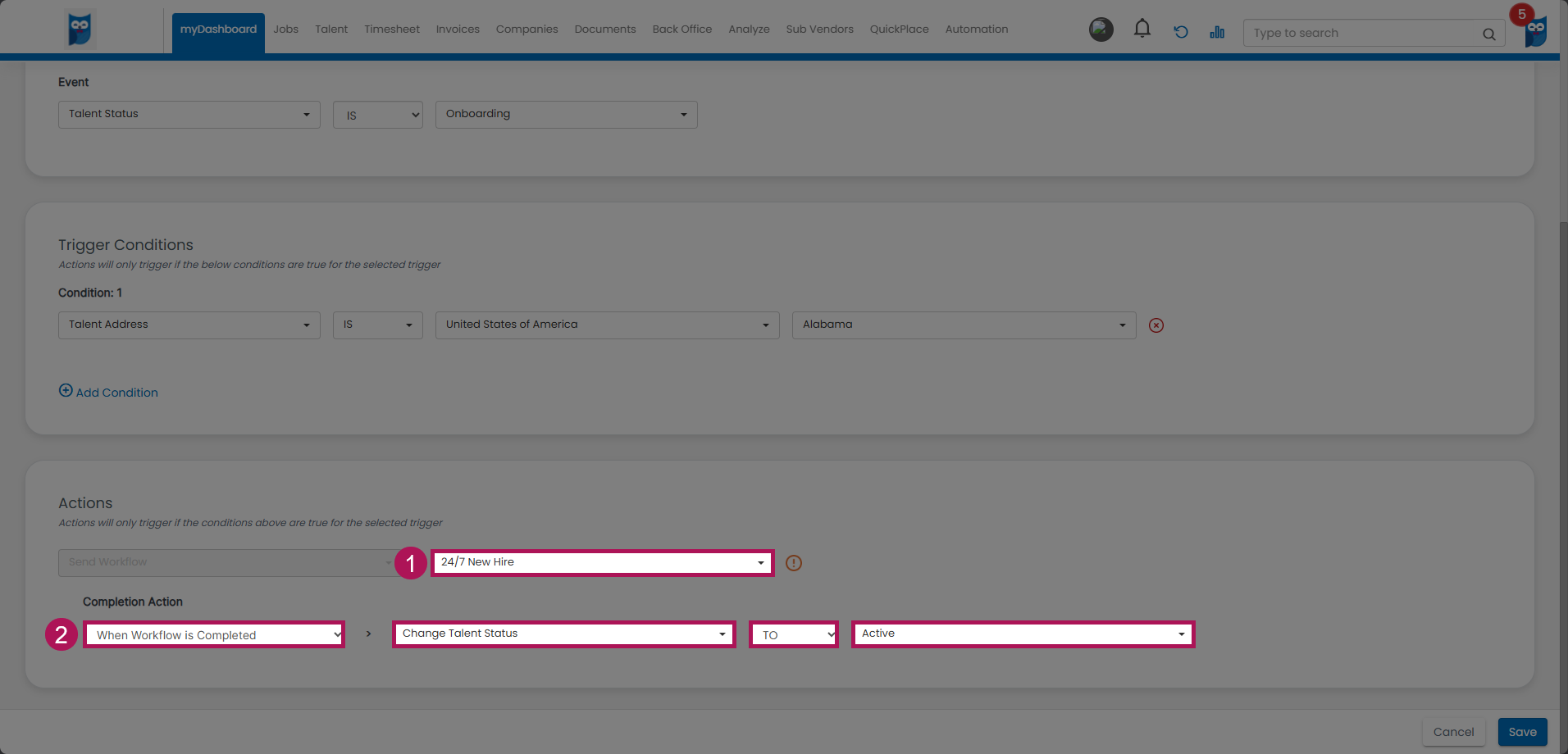 Bold - Automation Rules - Actions Section