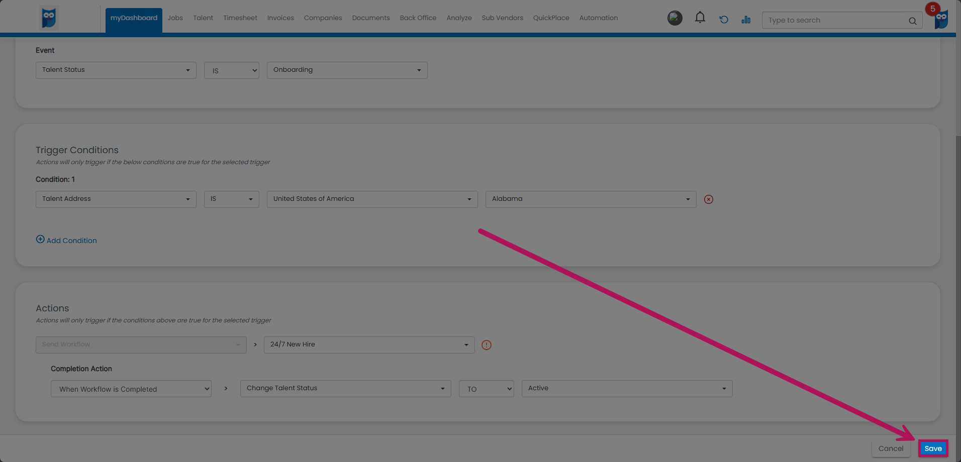 Bold - Automation Rules - Save Button