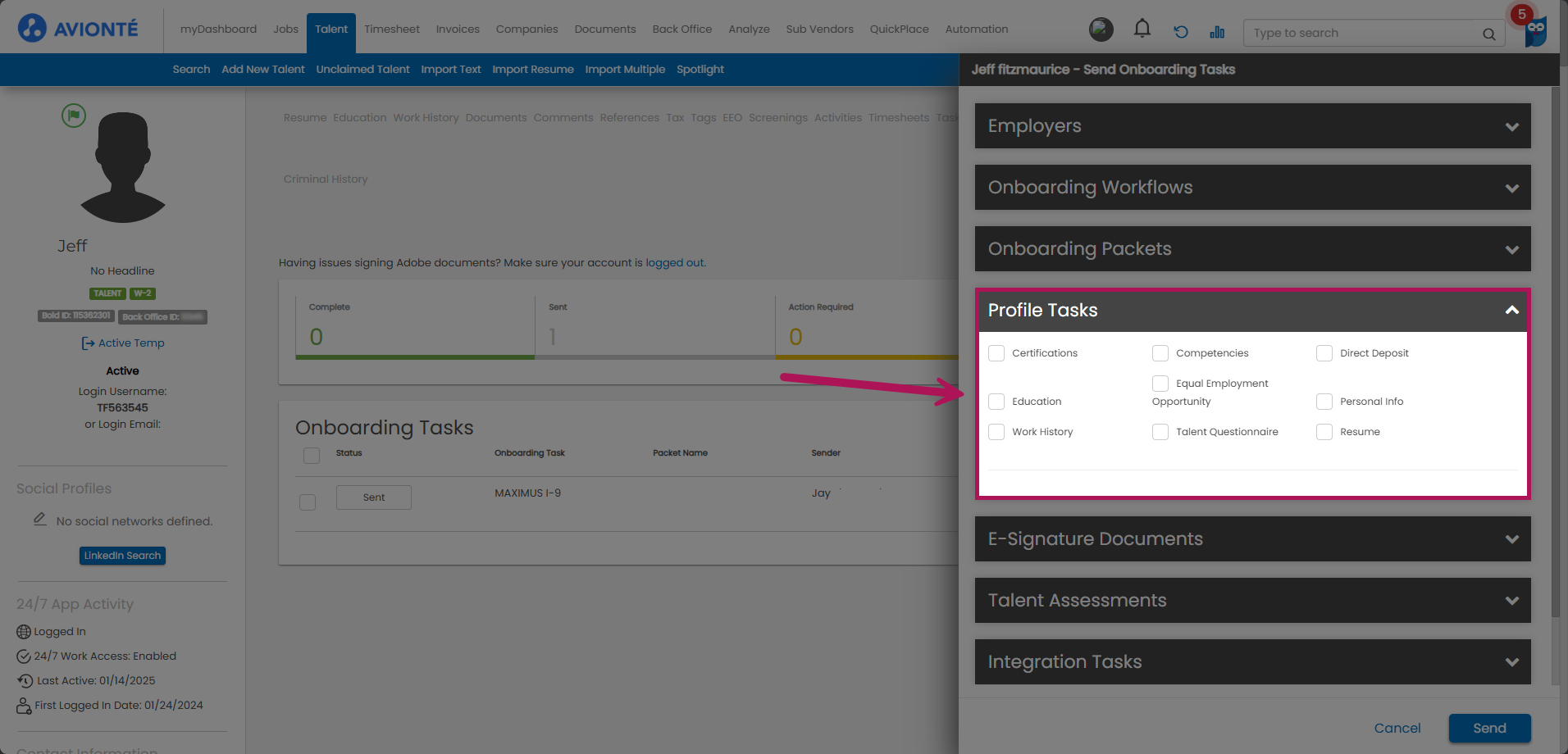 Bold - Send Onboarding Task Fly-Out - Tasks Highlighted