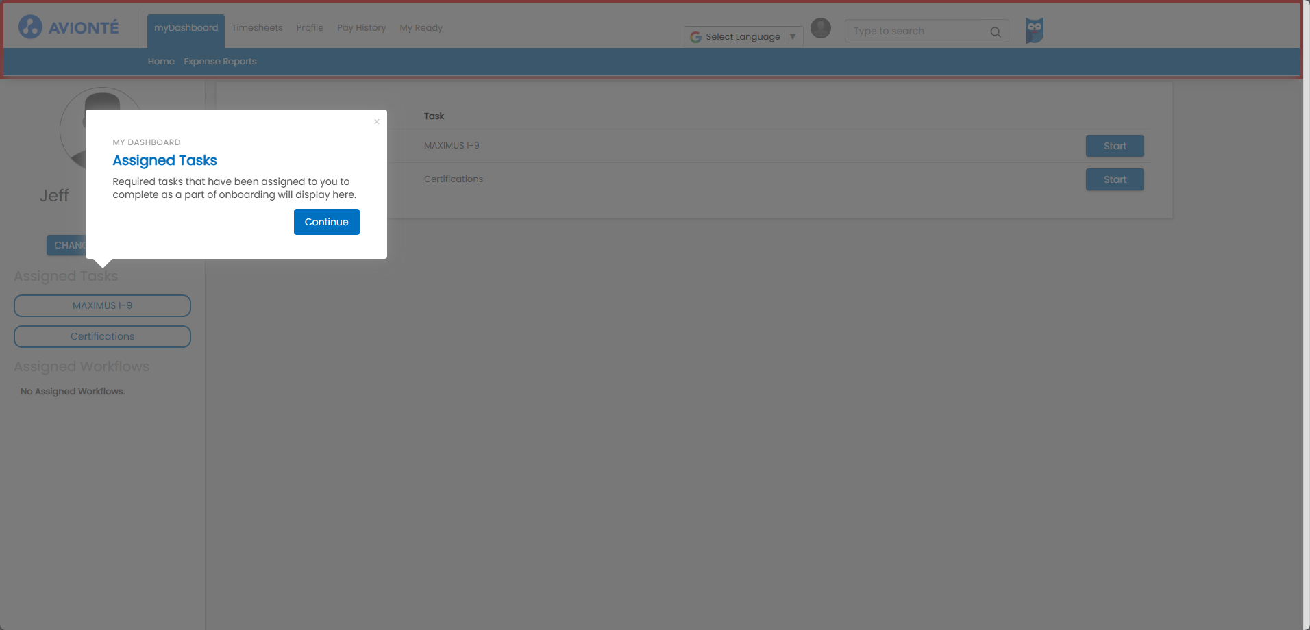 Bold Talent - myDashboard - Assigned Tasks Pop-Up