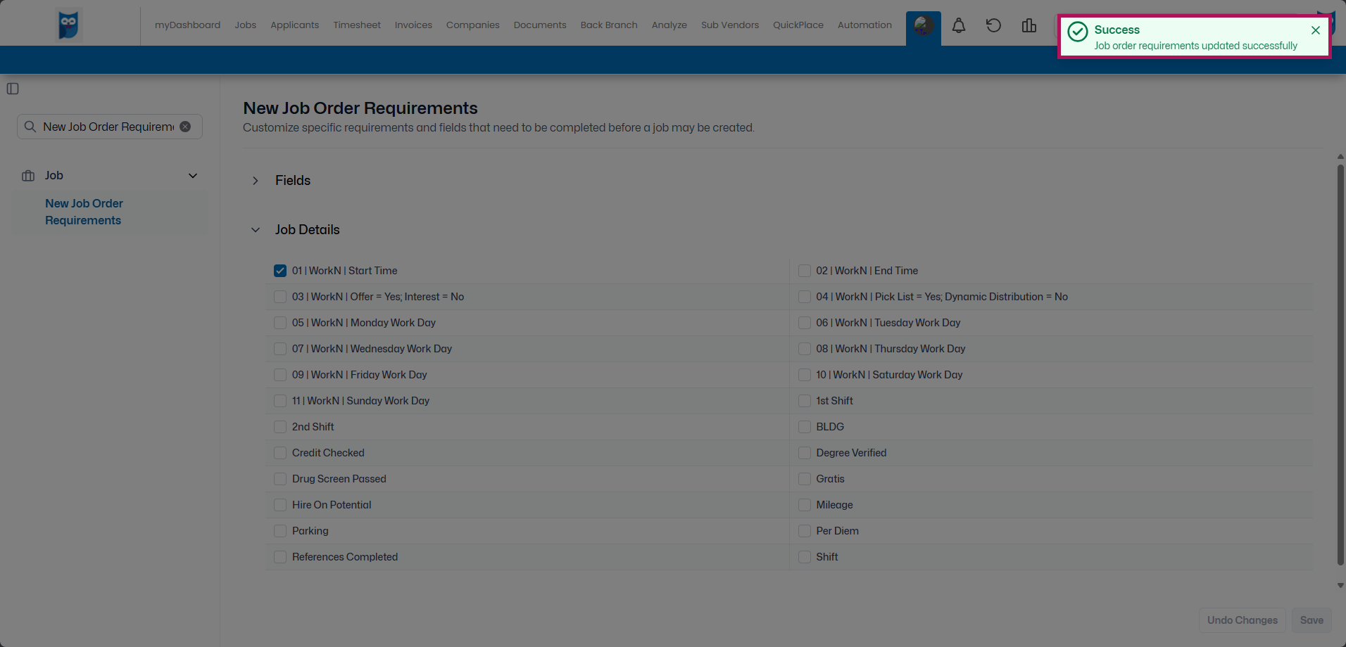 Bold - Table Editor - Job - New Job Order Requirements - Job Details Expanded - Job Detail Selected - Save Successful Pop-Up Highlighted.png
