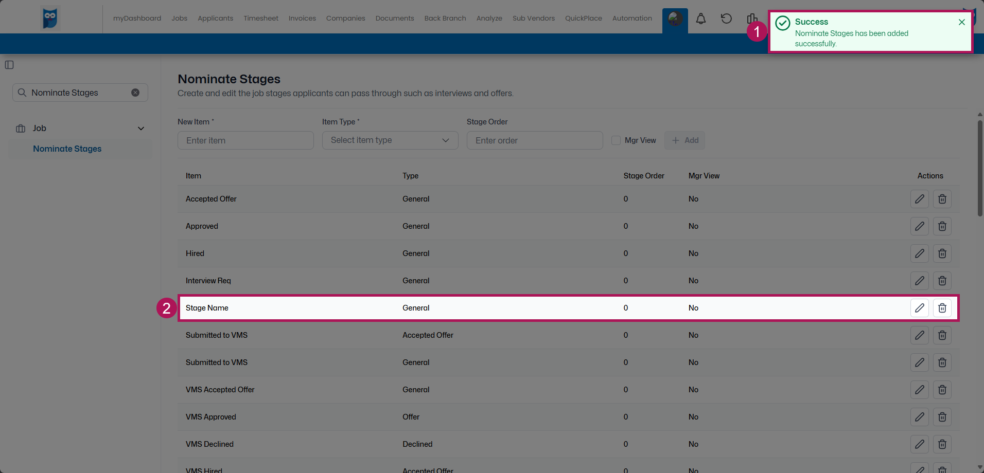 Bold - Table Editor - Jobs - Nominate Stages - Nominate Stage Added & Success Pop-Up Highlighted.png