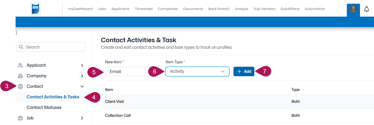 Set up Contact Activities and Tasks (Table Editor) – Avionte Bold