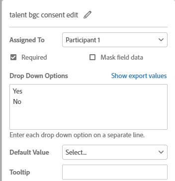 Dropdown configuration example