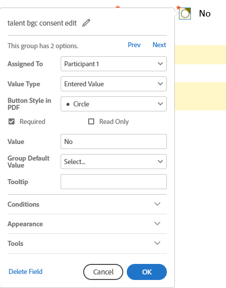 Radio button values example