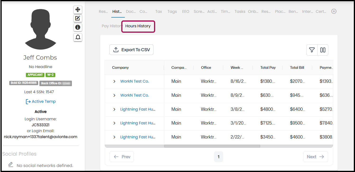 Hours History tab