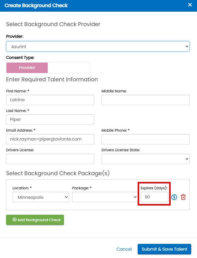 Create Background Check flyout with Staffing Company Consent