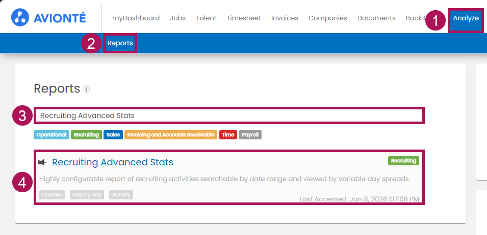 Accessing Recruiting Advanced Stats Report