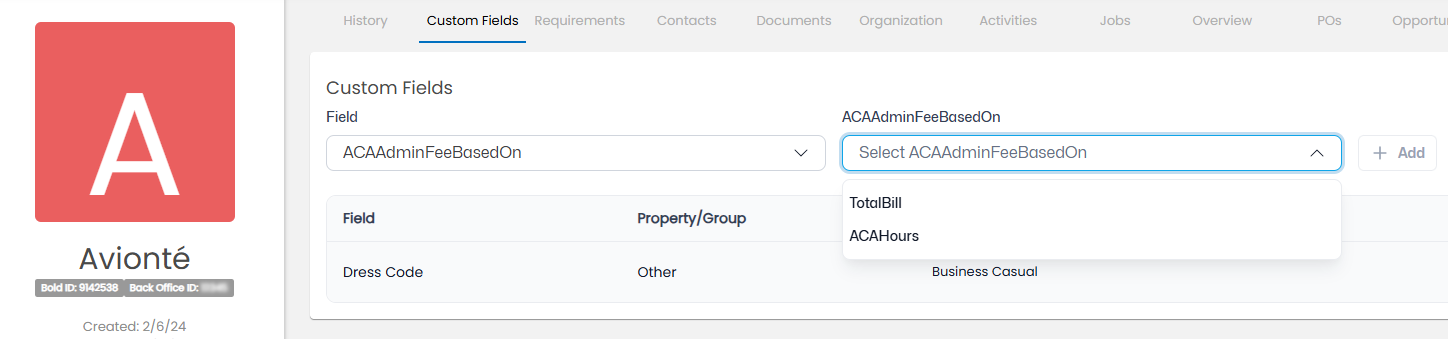 Entering a Custom Field value