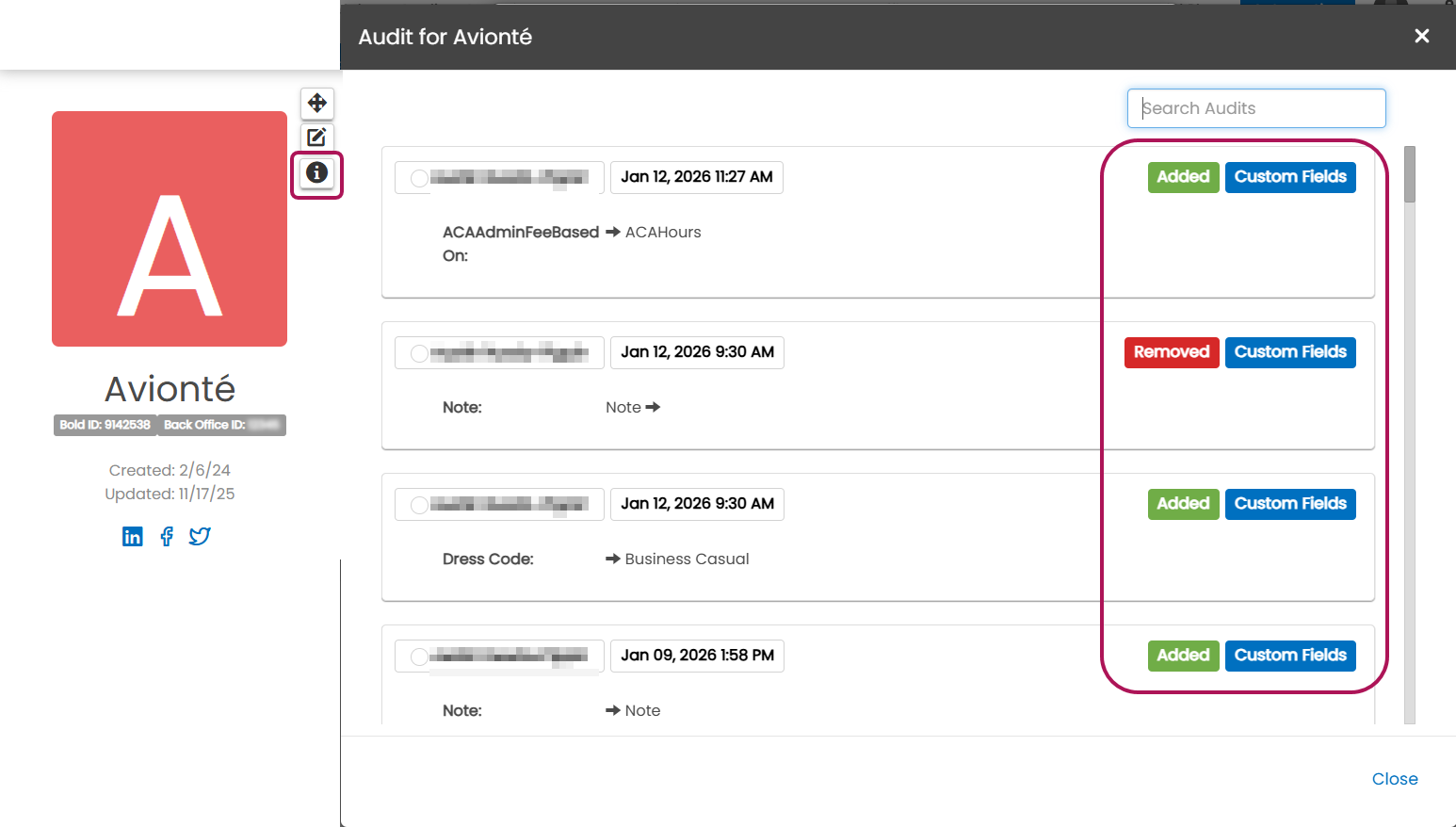 Company audit log