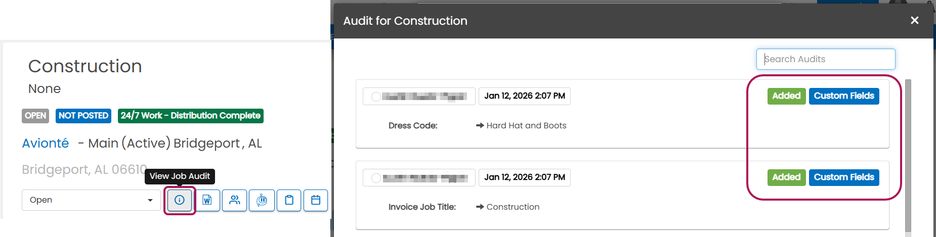 Job audit log