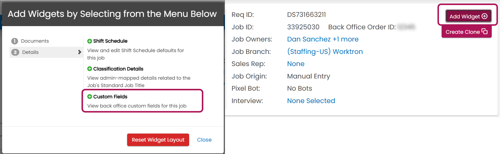 Adding the Custom Fields widget