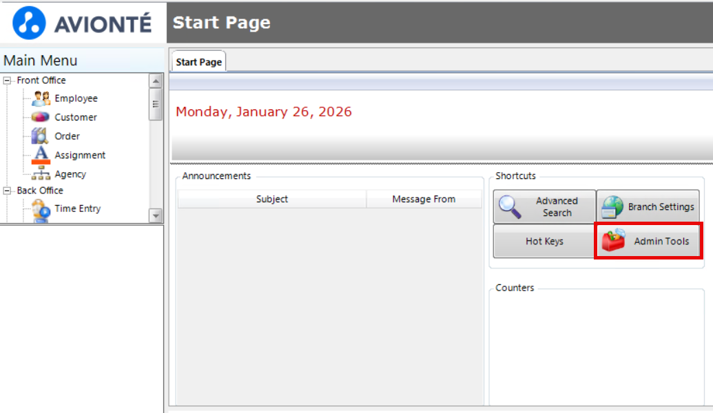 Admin Tools button