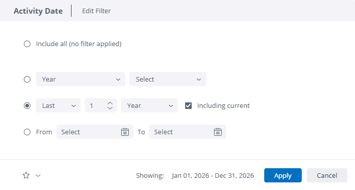 Activity Date Filter Options