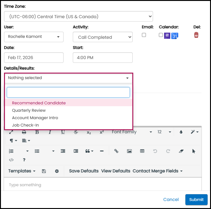Contact Profile Activities Details-Results