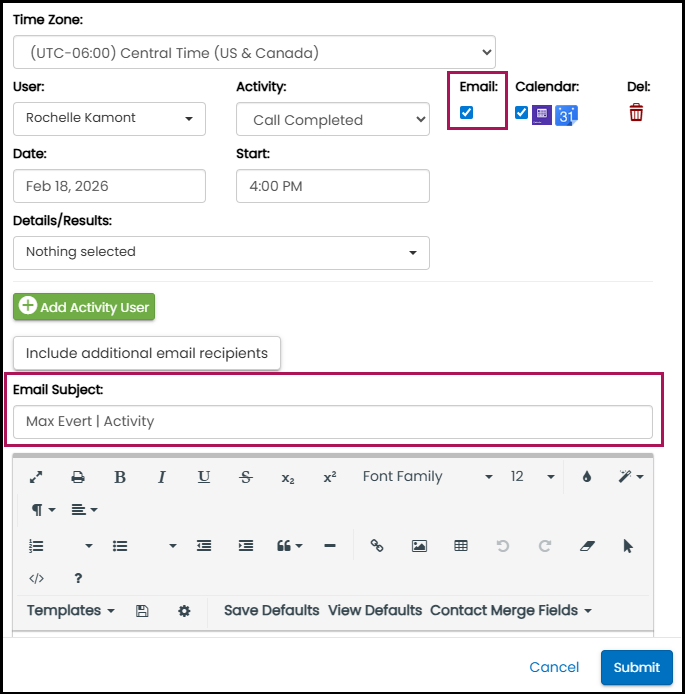 Contact profile add email subject