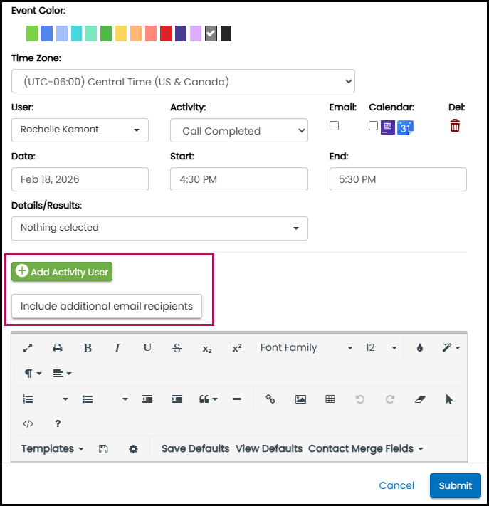 Contact profile - add activity user