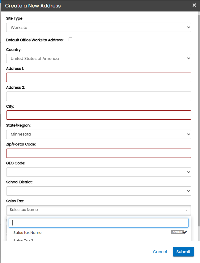 Create a New Address flyout