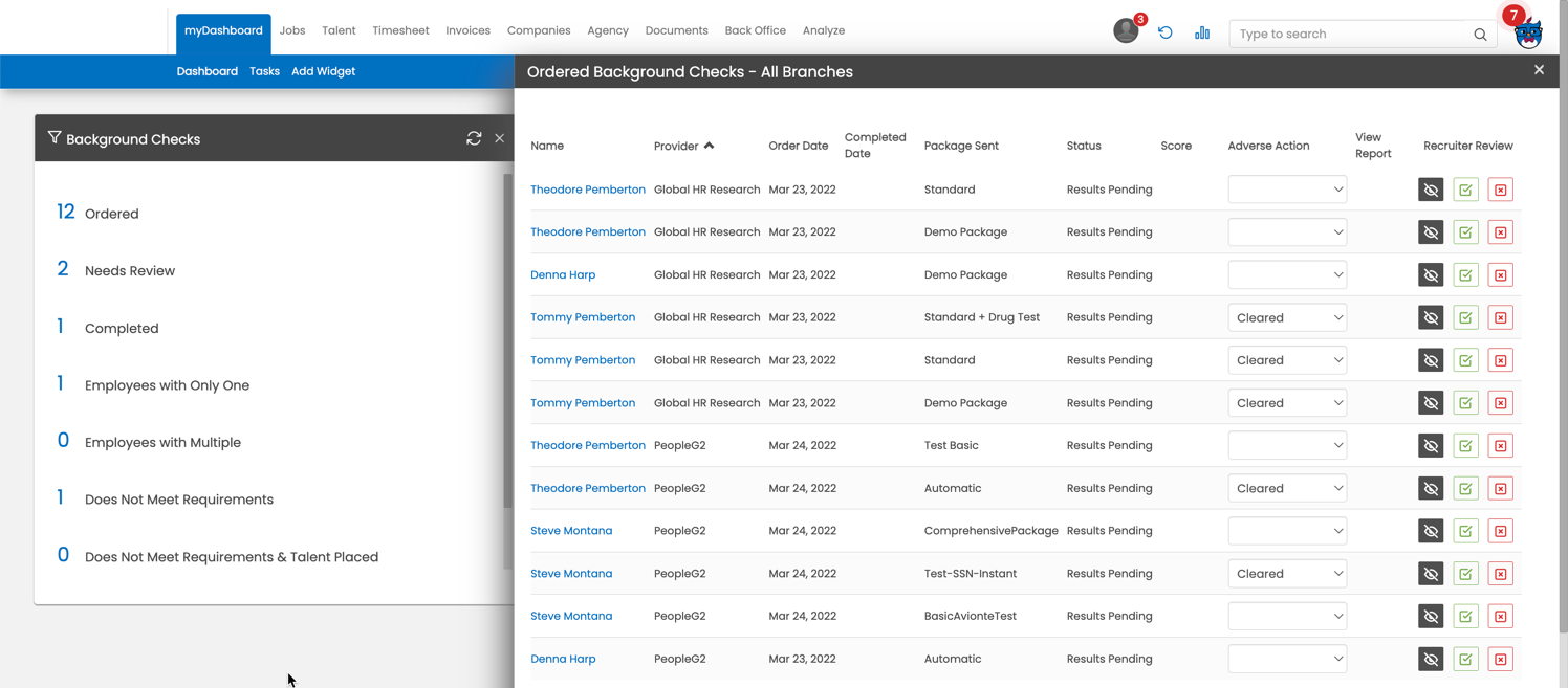Background Check Widget — Ordered tab