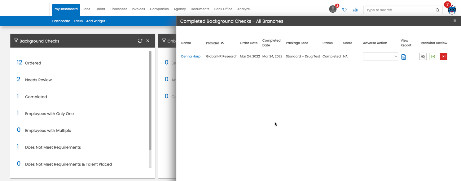 Background Check Widget — Completed tab