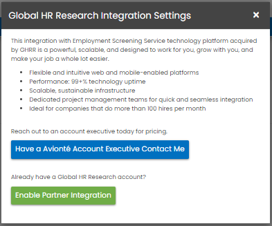 Enable Partner Integration button for Global HR Research