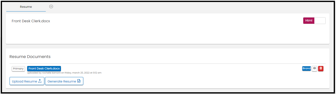 Resume tab