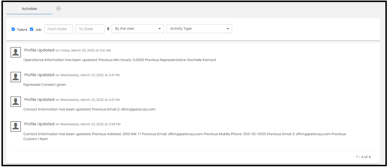 Activities tab