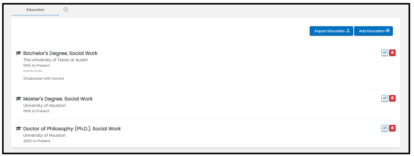Education tab