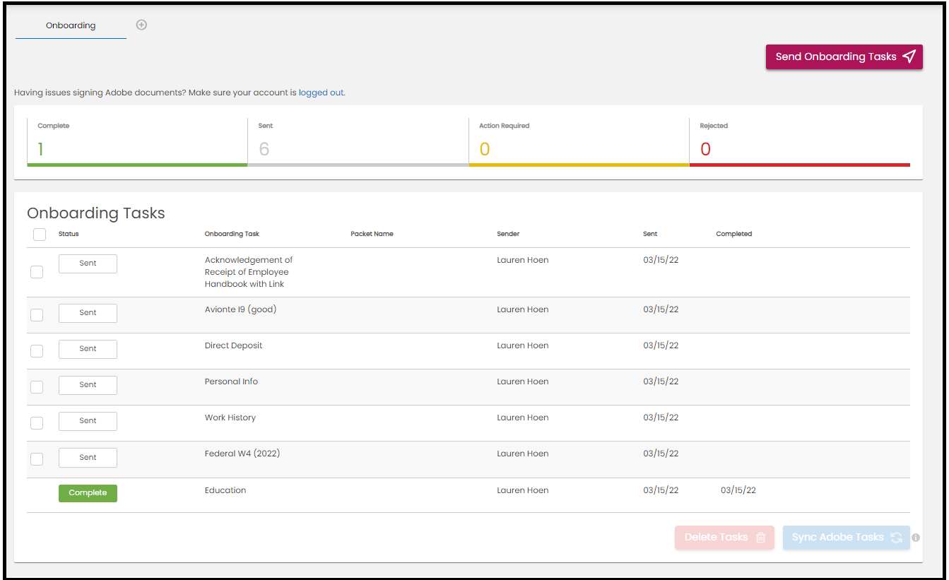 Onboarding tab