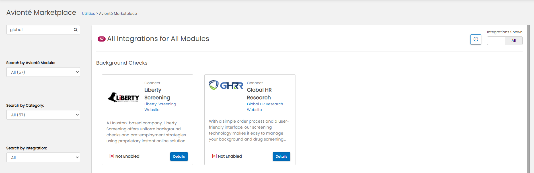 Marketplace with Global HR Research panel shown