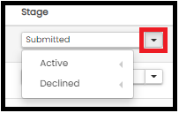 Active and Declined stage options in the dropdown