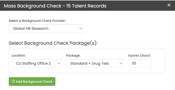 Mass Background Check order screen — Global HR Research
